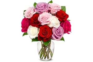 From You Flowers - One Dozen Assorted Sweetheart Roses with Glass Vase | Fresh Flower Bouquets for Birthday, Anniversary, Get Well or Celebration