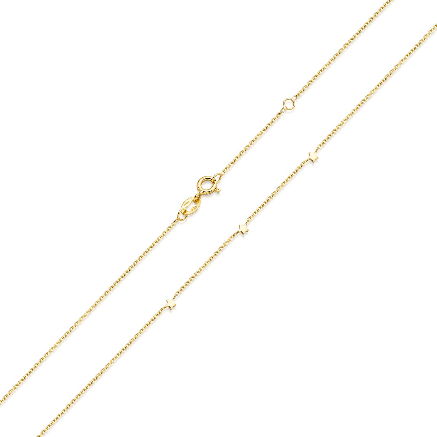 Materia CO-30 Fine Gold Chain with Stars Silver 925 – Gold Star Necklace Gold-Plated 42 cm + 3 cm Extension