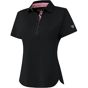 M MAELREG 5-Button Polo Shirts for Women Stretch Dry Fit Performance Lightweight Contrast Collared Golf Shirts Short Sleeve