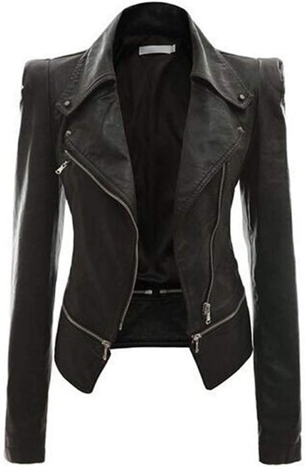 Coupe-Vent Veste de Moto Femmes Faux Cuir Multi-Usage Asym/&eacute;trique Fermeture /&eacute;clair