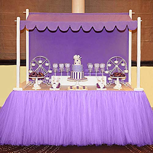 Tutu Table Skirt, Vankcp 3ft Tulle Table Cover Purple Tableware for Party Wedding Birthday Baby Shower Decoration