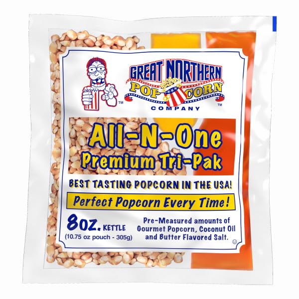 Photo 1 of All-in-One Premium Tri-Pack Popcorn - 10.75-Ounce Movie Theater Popcorn for Commercial 8-Ounce Kettle Poppers - 12/Case by Great Northern Popcorn