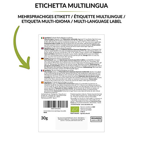 NaturaleBio Matcha Ceremonial Grade 30g. Original Matcha Pulver Bio aus Japan. Grüner Tee, Zeremonie-Qualität. Ideal zum Trinken, Kochen und als Kaffee Latte Zugabe – Bild 3