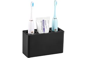 Luxspire Toothbrush Holder, 3 Slots Electric Toothbrush and Toothpaste Holder, Resin Bathroom Countertop Storage Bathroom Accessories Toothbrush Stand for Vanity Counter Organizer Caddy - Black