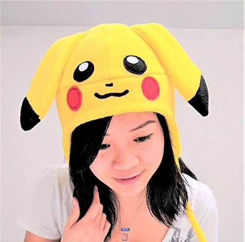 Pikachu Pokemon Fleece Aviator Earflap hat Fleece Anime Manga Cosplay Convention Costume Beanie Toque Punk Goth Ski Snowboarding Rave