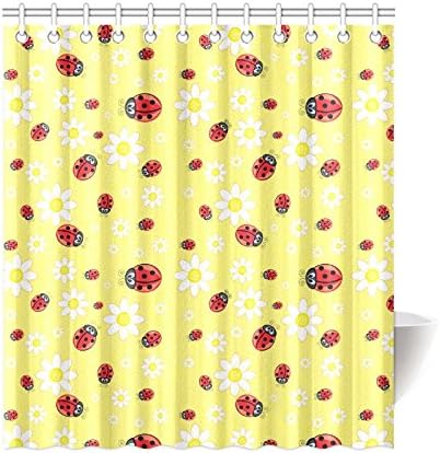 66"(width)x72"(length)Daisy and Ladybug funny 100% polyester bathroom shower curtain