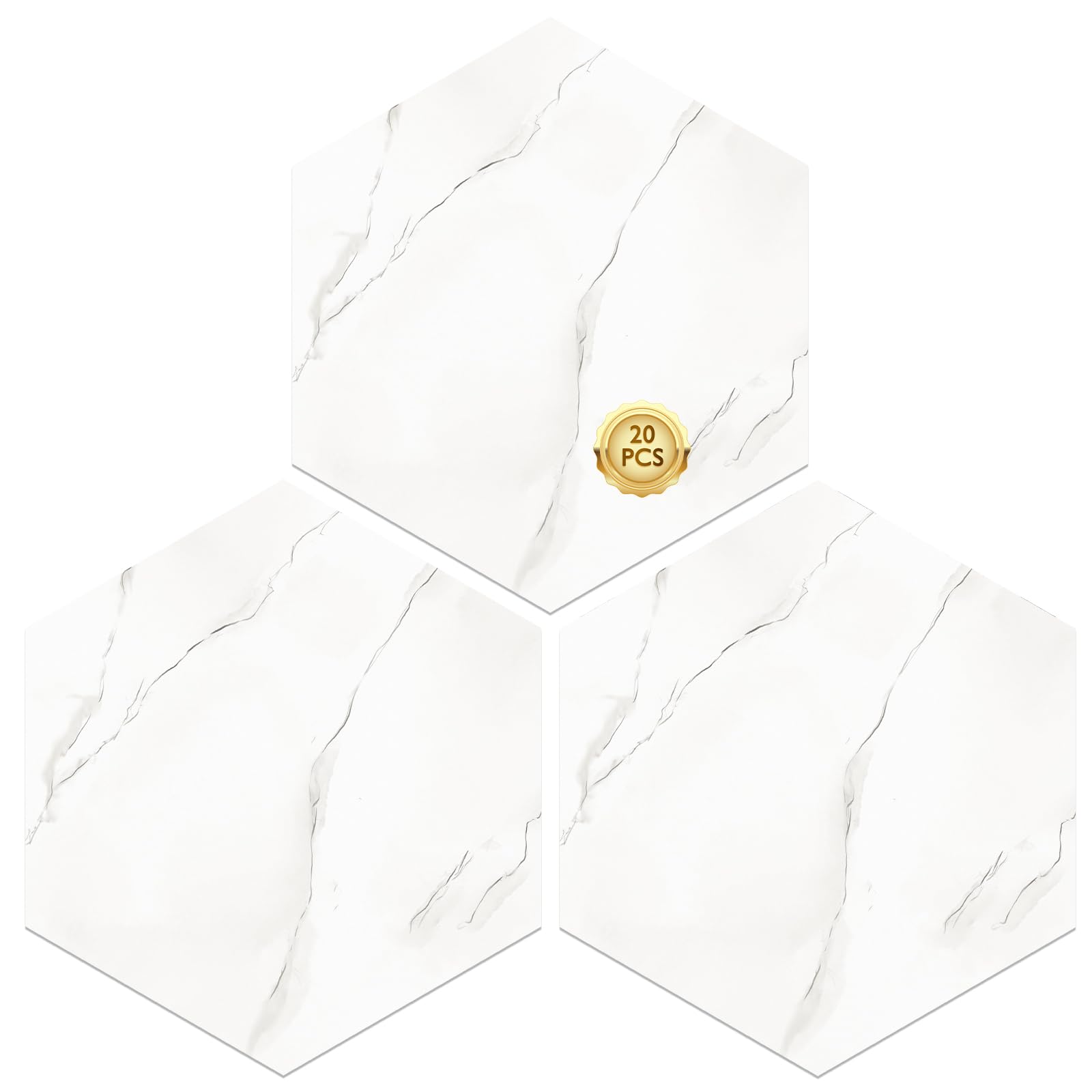 Photo 1 of MORCART 20 Pcs Peel and Stick Floor Tile: Hexagon Waterproof Vinyl Flooring, Covers 12.6 Sq Ft, DIY Floor and Wall Decoration for Bathroom, Kitchen, Bedrooms, Stairs (Snowflake White)