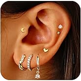 7 Pairs 14K Gold Plated Huggie Hoop Stud Earrings for Women, Twisted CZ Chunky Hoop Earring Mini Heart Moon Cartilage Studs for Multiple Piercing Stainless Steel Stacks Trendy Jewelry Set