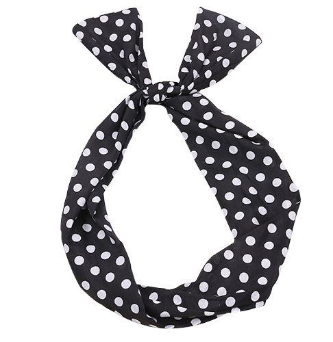50's Costume Accessories Set Girl Vintage Dot Skirt Scarf Headband Earrings Cat Eye Glasses for Party (XL, Black)
