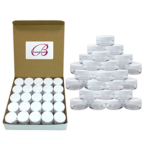 (Quantity: 200 Pieces) Beauticom 5G/5ML High Quality Round Clear Jars with White Lids for Lotion, Creams, Toners, Lip Balms, Makeup Samples - BPA Free