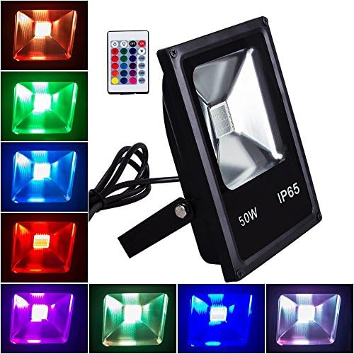 COLINKIND Super Bright Outdoor Wall Light,Remote Control Flood Light,50W RGB Color Changing IP65 Waterproof Security Wall Lights with US Plug for Garden, Yard, Warehouse Sidewalk