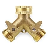 Eastrans 2-Way Heavy Duty Brass Hose Splitter Garden Hose Connector with Comfort Grip - Hose Spigot Adapter 2 Valves