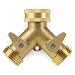 Eastrans 2-Way Heavy Duty Brass Hose Splitter Garden Hose Connector with Comfort Grip - Hose Spigot Adapter 2 Valves