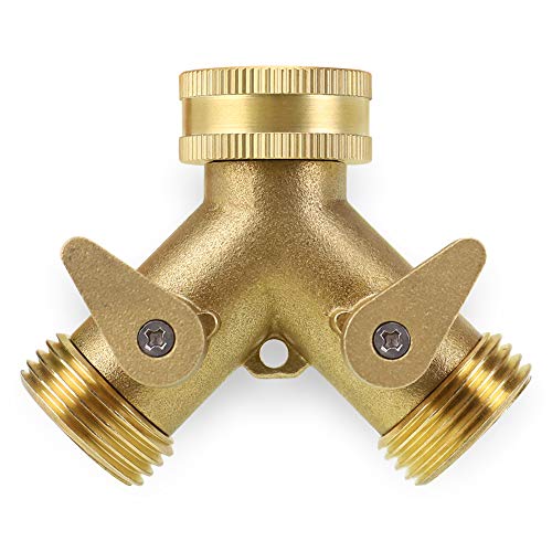 Eastrans 2-Way Heavy Duty Brass Hose Splitter Garden Hose Connector with Comfort Grip - Hose Spigot Adapter 2 Valves