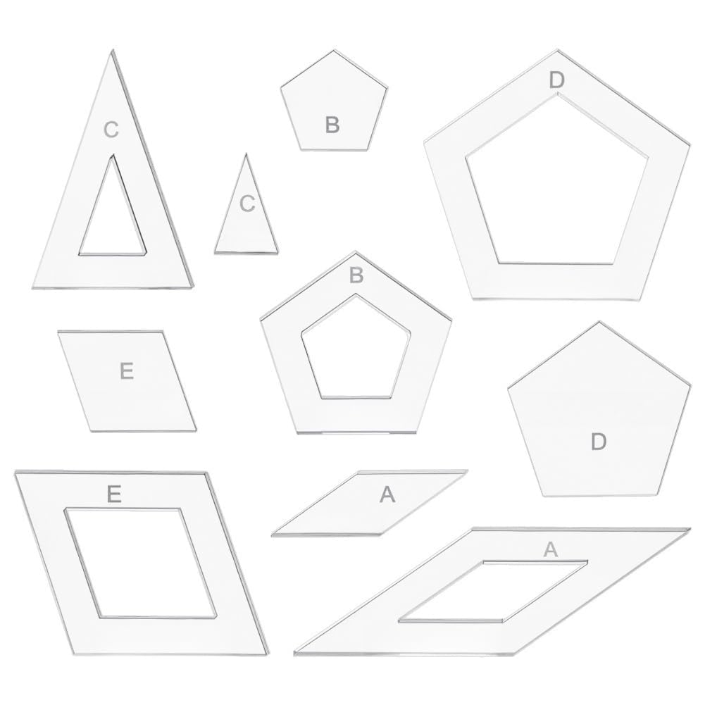 BENECREAT 10 Styles Geometric Quilting Template, Acrylic Intricate Sewing Machine Ruler, Transparent Pressure Plate Router Template for DIY Hand Patchwork Cutting Craft