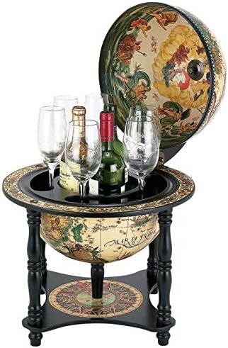 13" Diameter Italian Replica Globe Bar Rotates on its north south axis dark brown solid wood holder