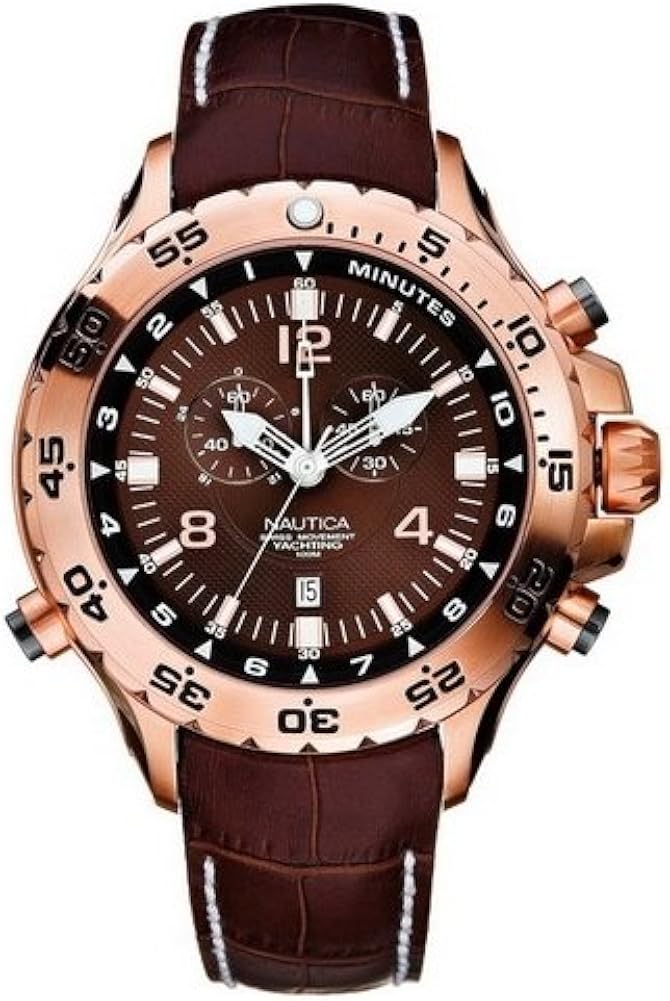 Nautica Watch A36503G NST Yachtimer with Brown Leather