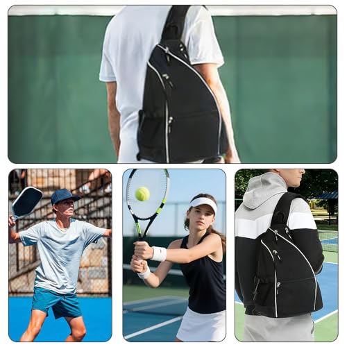 TONGIHS 1 Piece Pickleball Bags – Reversible Crossbody Sling Bag/Backpack – Pickleball Sling Bags – Contains Rackets, Balls and Accessories (Black)