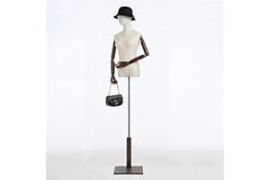 Female Mannequin Torso Dress Form, Clothing Display Model Body Stand with Head, Wooden Arms and Base for Sewing Clothing, Jew