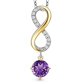 Gem Stone King 925 Silver and 10K Yellow Gold Purple Amethyst and Lab Grown Diamond Pendant Necklace for Women | 2.08 Cttw | Gemstone February Birthstone | Round 6MM | With 18 Inch Silver Chain