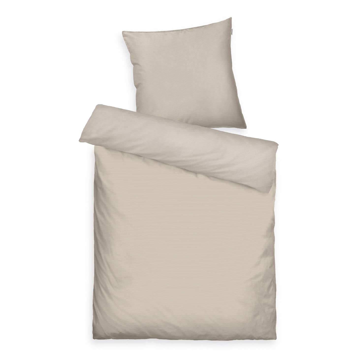 Herding Tom Tailor Satin Bed Linen 80 x 80 cm + 135 x 200 cm, 100% Cotton/Satin, with Double Stitching on Pillow, Reversible Motif and Coloured Brand Zip, TWO Tone Solid Colours Beige (Sunny Sand) โ image 1