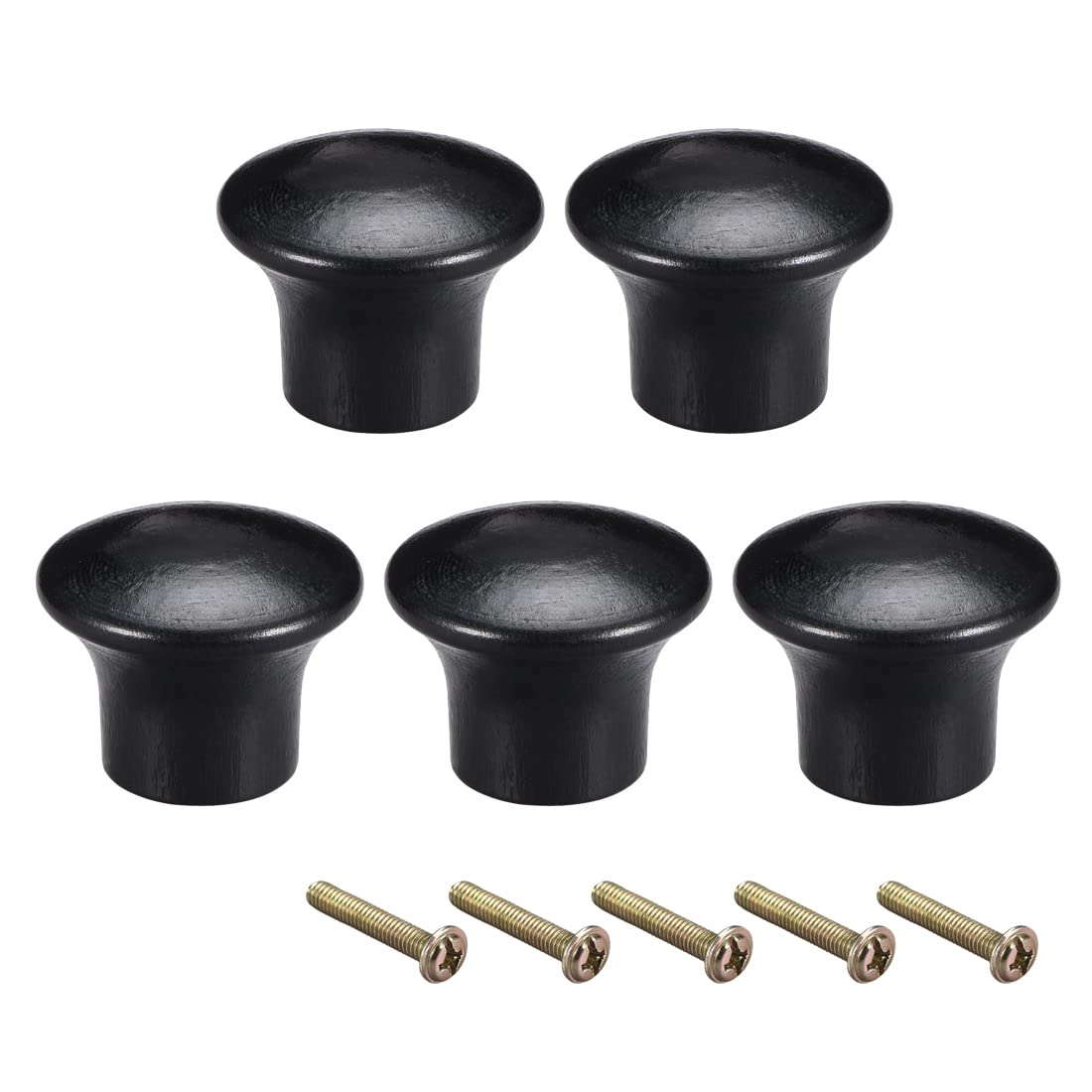 sourcing map Round Wood Knobs,5Pcs 22mm Dia Cabinet Furniture Kitchen Pulls Handles for Dresser Drawer Wardrobe, Black