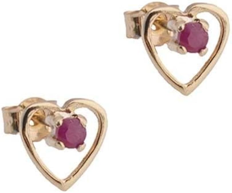 9ct Yellow Gold Ruby Heart Stud Earrings: Amazon.co.uk: Jewellery