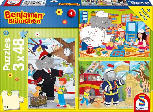 Schmidt Spiele Benjamin Blümchen, Puzzle, 3 x 48 pezzi, Colore Multicolore, 56209