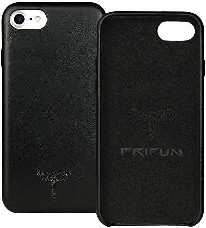 iPhone 7 Case iPhone 8 Case FRIFUN Genuine Leather Hard Back Case Thin Fit Snap Case Excellent Grip for Apple iPhone 7 / 8 4.7inch (Black)