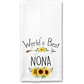 World's Best Nona Kitchen Towel, Floral Sunflower Kitchen Towel, Best Nona Ever, Gift Mothers Day Birthday Christmas Thanksgiving for Nona, Soft and Absorbent Kitchen Tea Towel