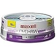 Maxell Dvd+rw Rewritable Disc, 4.7 Gb, 4x, Spindle, Silver, 15/pack