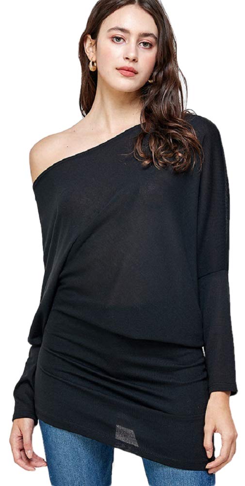 WATERMELONMODA Women's Tunic Top Pullover - Casual Off Shoulder Long Sleeve Dolman Batwing Blouse Tee T Shirt