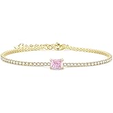 GexTyde Birthstone Bracelet for Women 14K Gold Plated Tennis Bracelet 2mm Fine Jewelry Birthday Christmas Day Gifts for Women Wife Girlfriend Her Mom Friend