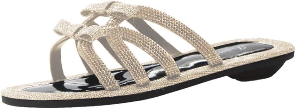 Amazon.com : Ohbiger Womens Rhinestone Glitter Bling Slide Flat Low Wedge Sparkle Sandals Bow 
