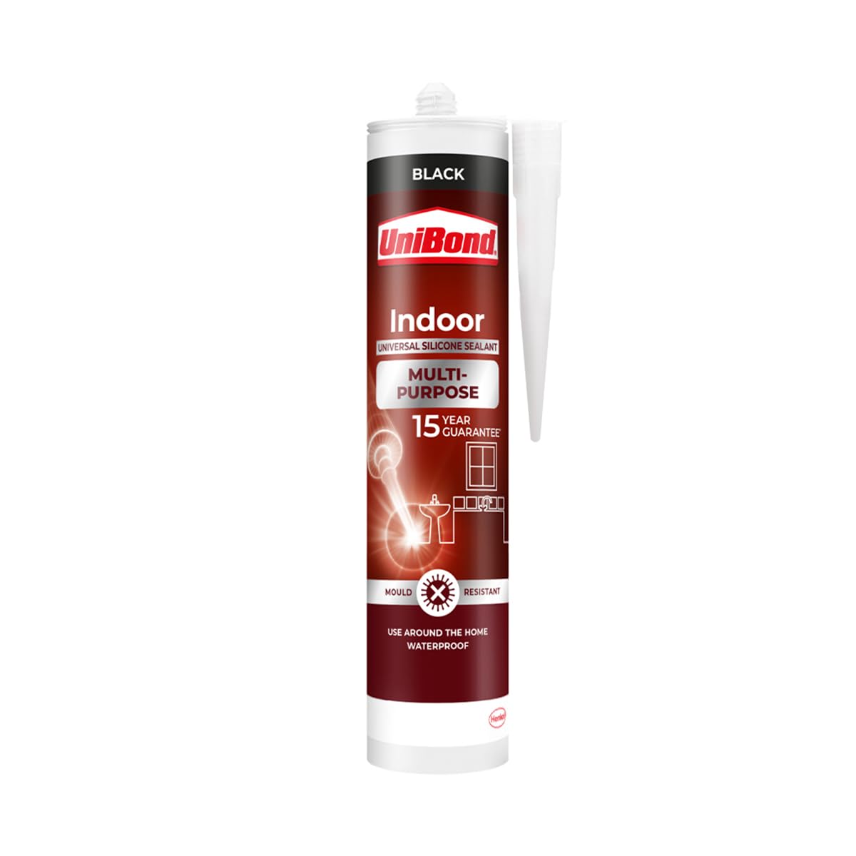Unibond Indoor Multi- Purpose Sealant, Black Sealant Cartridge, Mould Resistant Black, Ideal for Indoor Multi-purpose use. 1 x 274g