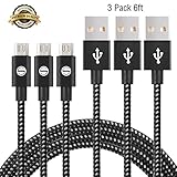 SGIN Micro USB Cable,3-Pack 6ft Nylon Braided Charging Cord - Extra Long USB 2.0 Sync and Charge for Android Devices, Samsung Galaxy, Sony, Motorola Nokia,and More(White Black)