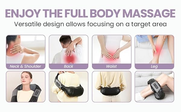 GULZO 4D SHIATSU NECK AND SHOULDER MASSAGER WITH HEAT, DEEP TISSUE BACK AND NECK MASSAGER FOR PAIN RELIEF, ECO-FRIENDLY PORTABLE MASSAGE PILLOW FOR HOME OFFICE CAR, RELAXING GIFT FOR MEN AND WOMEN