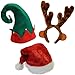 Funny Party Hats Set 3-Pack- Plush Christmas Elf, Santa Hat, and Deer Headbands-Festive Holiday Dress-Up Fun