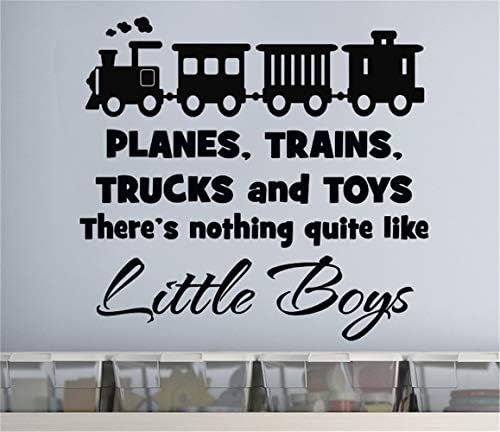deuigd Vinyl Saying Lettering Wall Art Inspirational Sign Wall Quote Decor Planes Trains Trucks and Toys There's Nothing Quite Like Little Boys for Boys Room