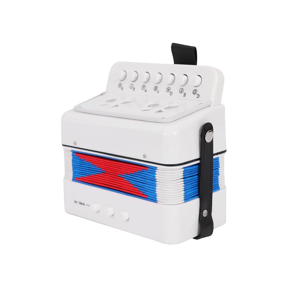 Btuty 7-key 2-bass Accordion ABS Material Musical Instrument for Beginners Lightweight Button Accordion Hand-eye Coordination Stage Performance (White)