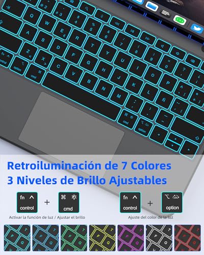 Bettdow Keyboard for iPad Air 13" M4 2026/M3 2025/M2 2024, iPad Pro 12.9"(6th/5th/4th/3rd Gen), Spanish Ñ Lightweight Aluminum Alloy Magnetic Floating Design Keyboard with Trackpad, Black
