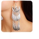 YERTTER Bohemian Silver Earrings Long Tassel Drop Earrings Indian Chic Dangle Drop Vintage Ethnic Statement Earrings Gift for Women (Style 6)