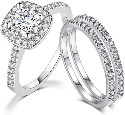 SDT Jewelry Three-in-One Bridal Wedding Engagement Anniversary Statement Eternity Ring Set