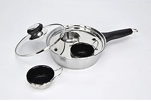 CozyKit 2 Cups Egg Poacher Pan - Stainless Steel Poached Egg Cooker – Perfect Poached Egg Maker – Induction Cooktop Egg Poachers Cookware Set with 2 Nonstick Large PFOA FREE Egg Poacher Cups