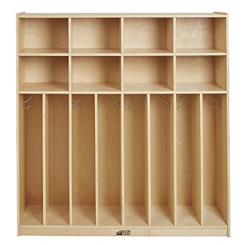 ECR4Kids Birch 8-Section Slim-Fit School Coat Locker with Hooks and Storage for Kids, 48" Wide - Thumbnail 3