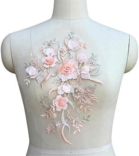 Briskreen 3D Beaded Flower Sequence Three-Dimensional lace Applique Motif Sewing Bridal Wedding