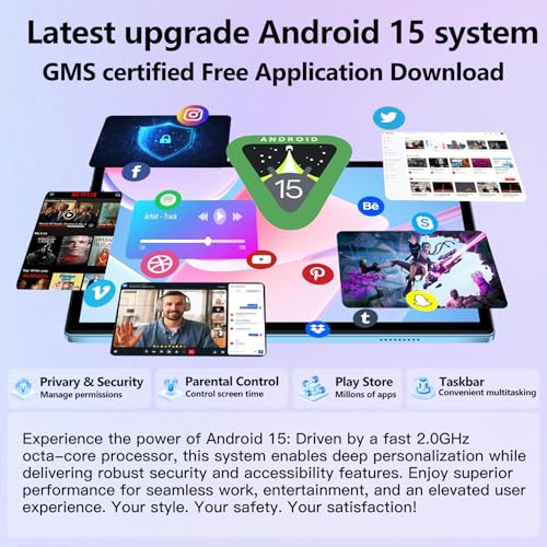 Android 15 Tablet, 30GB RAM 128GB ROM 2TB TF, 2026 Electronics Tablets 10 Inch 8000mAh with Keyboard Mouse, 2.0GHz, 5G WiFi, BT 5.0, GMS Certified, Incell Display, Gemini AI - Blue