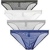 Golirsteca Men's Mesh Transparent Bulge Pouch Bikini Briefs Underwear Breathable Super Thin Briefs