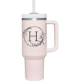 AMZUShome Personalized 40oz Tumbler Cup with Initials.Cup with Letter H 40oz Tumbler with Handle.Custom Tumbler Cup with Letter.Initial Monogram Tumbler Mug Gifts for Women Birthday Christmas.