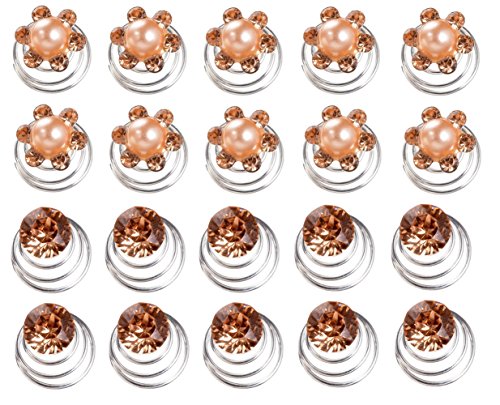 AlphaAcc 20pcs Champagne Crystal and Pearl Swirl Hair Twists Coils Spirals Hair Pin Clip Accessories